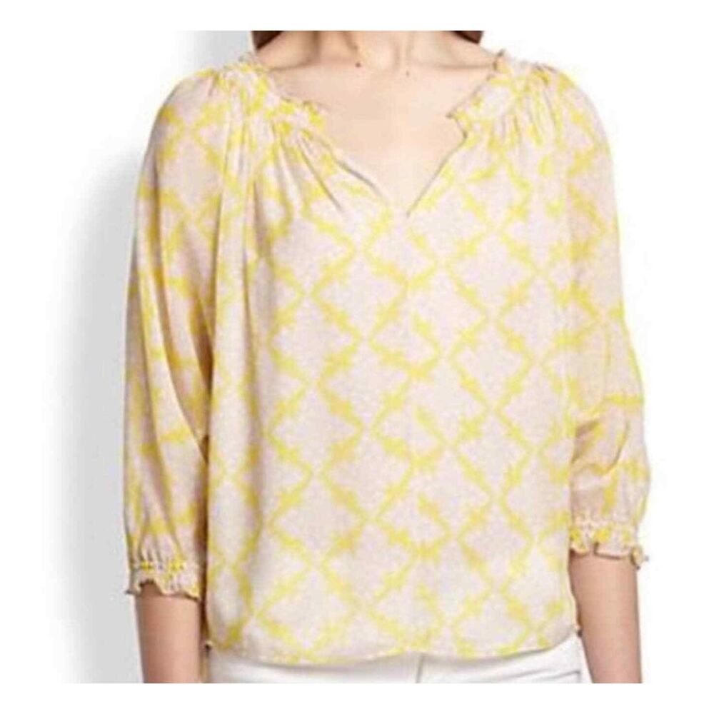 Diane Von Ferstenberg Yellow Bryn Silk Boho Blouse Size 4